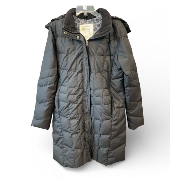 Eddie Bauer Black Premium Down Hooded Long Puffer Parka Jacket Coat Womens XL